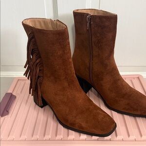 Journee Collection Tan Suede Fringe Ankle Boots